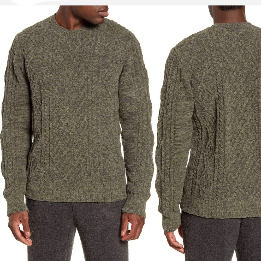 NWT Barefoot Dreams Cozy Chic Aran olive multi sweater - S